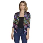 Floral Fractal 3d Art Pattern Women s Draped Front 3/4 Sleeve Shawl Collar Jacket