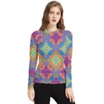 Colorful Flora Flora Kazakh Pattern Women s Long Sleeve Rash Guard