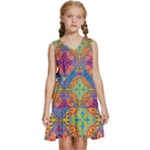 Colorful Flora Flora Kazakh Pattern Kids  Sleeveless Tiered Mini Dress
