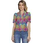 Colorful Flora Flora Kazakh Pattern Puffed Short Sleeve Button Up Jacket