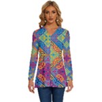 Colorful Flora Flora Kazakh Pattern Long Sleeve Drawstring Hooded Top