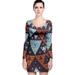 Fractal Triangle Geometric Abstract Pattern Long Sleeve Velvet Bodycon Dress