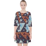 Fractal Triangle Geometric Abstract Pattern Quarter Sleeve Pocket Dress
