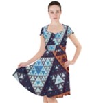 Fractal Triangle Geometric Abstract Pattern Cap Sleeve Midi Dress