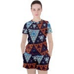 Fractal Triangle Geometric Abstract Pattern Women s T-Shirt and Shorts Set