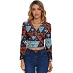 Fractal Triangle Geometric Abstract Pattern Long Sleeve V-Neck Top