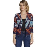 Fractal Triangle Geometric Abstract Pattern Women s Casual 3/4 Sleeve Spring Jacket