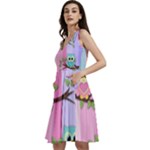 Owls Family Stripe Tree Sleeveless V-Neck Skater Dress with Pockets