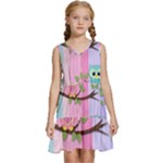 Owls Family Stripe Tree Kids  Sleeveless Tiered Mini Dress