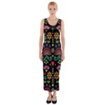 Mexican Folk Art Seamless Pattern Fitted Maxi Dress