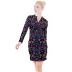 Mexican Folk Art Seamless Pattern Button Long Sleeve Dress