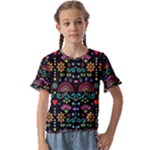 Mexican Folk Art Seamless Pattern Kids  Cuff Sleeve Scrunch Bottom T-Shirt