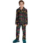 Mexican Folk Art Seamless Pattern Kids  Long Sleeve Velvet Pajamas Set