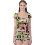 Retro Camera Pattern Graph Boyleg Leotard 