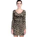 Leopard Animal Skin Patern Long Sleeve Velvet Bodycon Dress