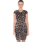 Leopard Animal Skin Patern Capsleeve Drawstring Dress 
