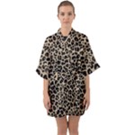 Leopard Animal Skin Patern Half Sleeve Satin Kimono 