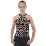 Leopard Animal Skin Patern Cross Neck Velour Top