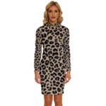 Leopard Animal Skin Patern Long Sleeve Shirt Collar Bodycon Dress