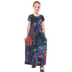 Wallet City Art Graffiti Kids  Short Sleeve Maxi Dress