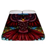 Colorful Owl Art Red Owl Fitted Sheet (Queen Size)