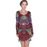 Colorful Owl Art Red Owl Long Sleeve Nightdress