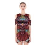 Colorful Owl Art Red Owl Shoulder Cutout One Piece Dress