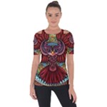 Colorful Owl Art Red Owl Shoulder Cut Out Short Sleeve Top