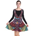 Colorful Owl Art Red Owl Plunge Pinafore Dress