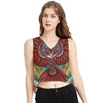Colorful Owl Art Red Owl V-Neck Cropped Tank Top