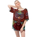 Colorful Owl Art Red Owl Oversized Chiffon Top