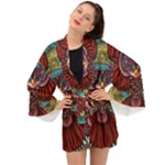 Colorful Owl Art Red Owl Long Sleeve Kimono