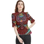 Colorful Owl Art Red Owl Frill Neck Blouse