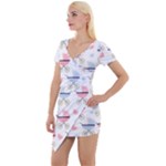 Pattern Stroller Carriage Texture Short Sleeve Asymmetric Mini Dress