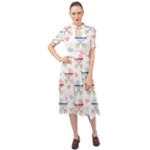 Pattern Stroller Carriage Texture Keyhole Neckline Chiffon Dress