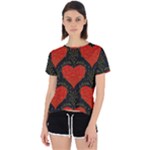 Love Hearts Pattern Style Open Back Sport T-Shirt