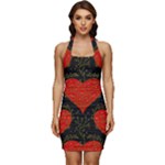 Love Hearts Pattern Style Sleeveless Wide Square Neckline Ruched Bodycon Dress