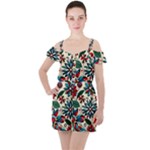 Flora Pattern Flower Ruffle Cut Out Chiffon Playsuit