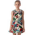 Flora Pattern Flower Kids  Pilgrim Collar Ruffle Hem Dress