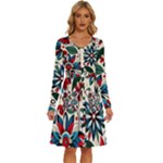 Flora Pattern Flower Long Sleeve Dress With Pocket