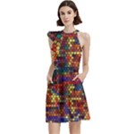 Hexagon Honeycomb Pattern Cocktail Party Halter Sleeveless Dress With Pockets