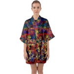 Hexagon Honeycomb Pattern Half Sleeve Satin Kimono 