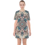 Floral Flora Flower Flowers Nature Pattern Sixties Short Sleeve Mini Dress