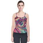 Human Eye Pattern Velvet Spaghetti Strap Top