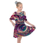 Human Eye Pattern Kids  Shoulder Cutout Chiffon Dress