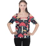 Mushrooms Psychedelic Cutout Shoulder T-Shirt