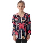 Mushrooms Psychedelic Kids  V Neck Casual Top