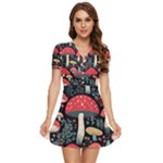 Mushrooms Psychedelic V-Neck High Waist Chiffon Mini Dress