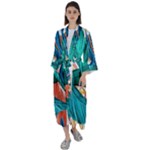 Leaves-3923413 Maxi Satin Kimono