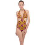 Blooming Flowers Of Orchid Paradise Halter Front Plunge Swimsuit